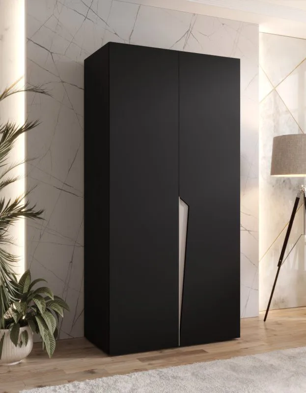 Armadio ad ante battenti "Rida" 01, nero, maniglie: cashmere, 1 scomparto, 1 barra appendiabiti, bordi in ABS, Sistema "Soft-Close", 100 x 52 x 202 cm