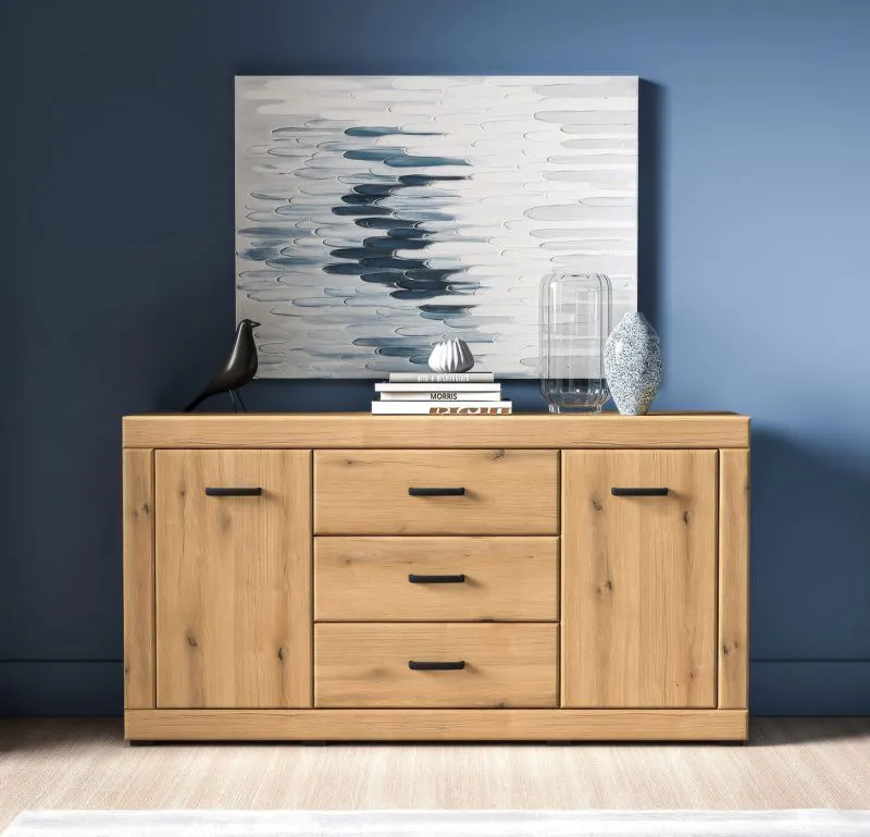 Madia "Athens" 04, 2 ante, 3 cassetti, rovere Evoke, maniglie: plastica, Sistema "Soft-Close", 160 x 40 x 85 cm