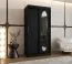 Armadio nero con ante scorrevoli e specchio | 1 m larghezza | 5 scomparti | Alluminio e legno | 2 barre appendiabiti