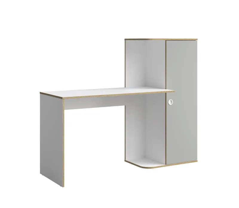 Scrivania moderna "Ithaka" 01 | Bianco/Grigio | 4 scomparti | 1 anta | 129 x 160 x 55 cm