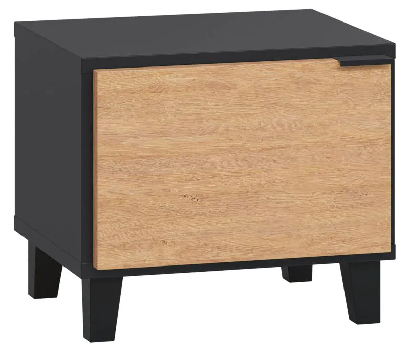 Comodino Leoncho 43 | Nero e Rovere | 40 x 45 x 40 cm | Design moderno e laccatura soft touch