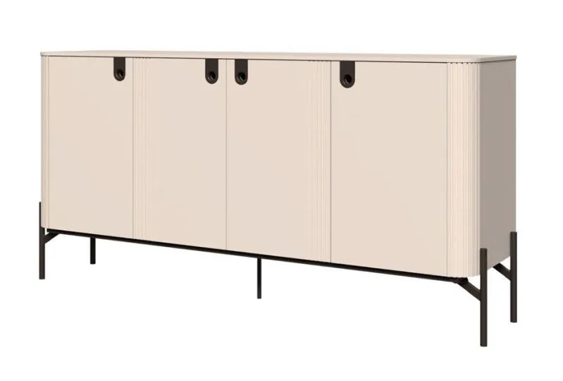 Cassettiera color cashmere | 90 x 180 x 46 cm | 4 ante | 6 scomparti | soft close | gambe in metallo | decori in rilievo