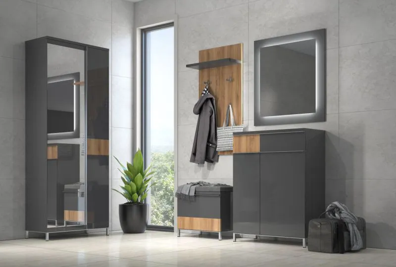 Set ingresso 5 pezzi Vaitele | Finitura antracite lucido e noce | Design moderno e funzionale