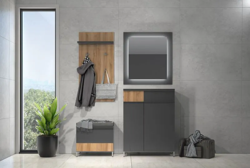 Set ingresso 4 pezzi Vaitele | Antracite lucido e noce | Design moderno e funzionale