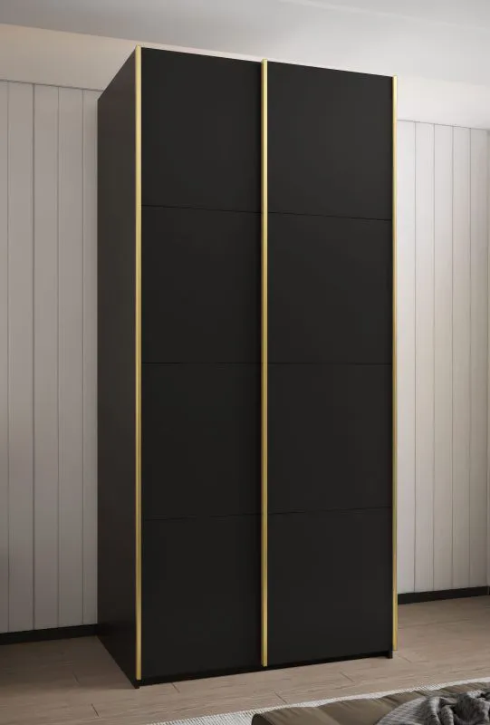 Armadio / Armadio con ante scorrevoli | 6 scomparti | 2 aste appendiabiti | 2450,5 x 120 x 64 cm | 6 ripiani | Chiusura ammortizzata | Colore: nero | 2 ante scorrevoli