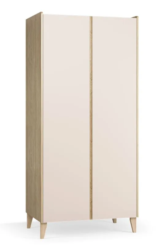 Armadio a cerniera 2 ante | Beige | 5 scomparti | 2 appendiabiti | Soft-close | LED | 94,5 x 60 x 204 cm