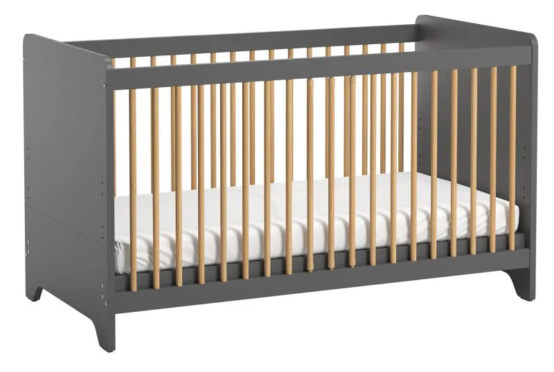Lettino bambini "Majvi" 04 grigio/rovere | 70 x 140 cm | Design moderno | Rete regolabile | Lati rimovibili