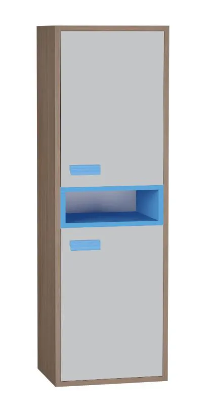 Armadio per cameretta Michael 01 | Rovere marrone, grigio e blu | 138 x 45 x 34 cm | Design moderno e robusto