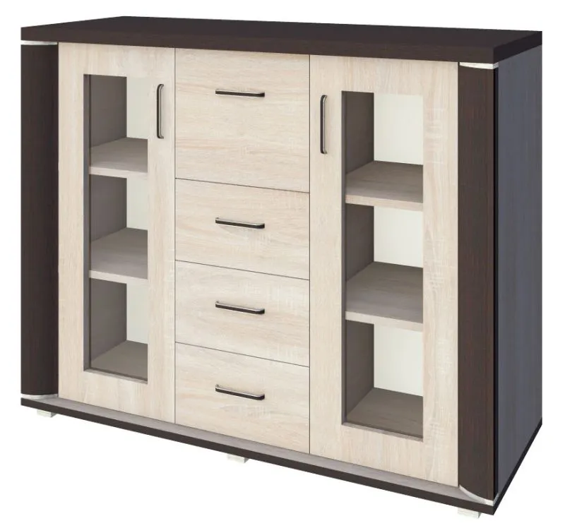 Vetrina Aitape 43 | Rovere Sonoma scuro e chiaro | 105 x 135 x 40 cm | Design moderno salotto