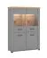 Vetrina Banat 05 | Rovere Artisan e Grigio Grafite | 8 scomparti | 2 ante in vetro | 143 x 103,5 x 41 cm