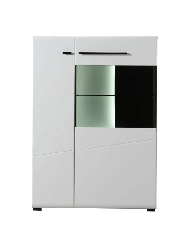 Vetrinetta Idos 04 | Bianco lucido e nero | 2 ante, 8 scomparti, vetro Parsol | 124 x 87,5 x 35 cm