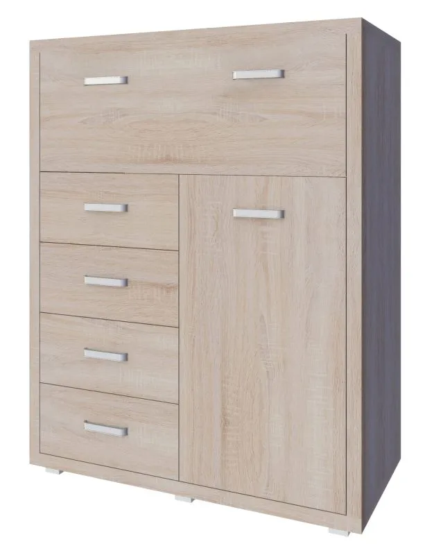 Cassettiera Kerowagi 23 | Rovere Sonoma | 125 x 100 x 41 cm | 4 cassetti e ripiani | Design moderno