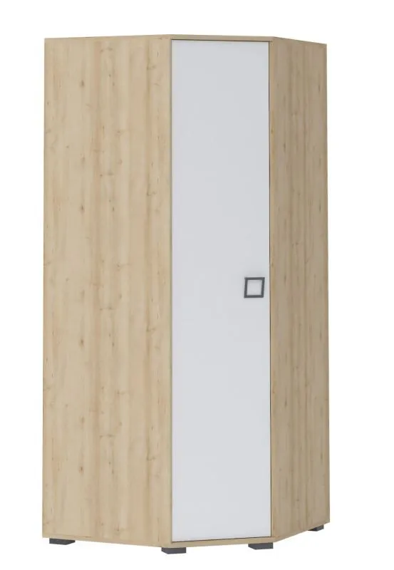 Armadio angolare per cameretta Benjamin 15 | Faggio e bianco | 198 x 86 x 86 cm | Design moderno e spazioso