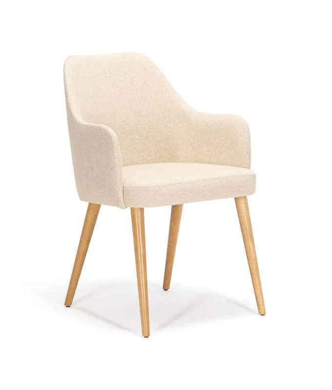 Sedia da pranzo Vejigas 01 | Beige e rovere | Gambe in faggio massiccio | Seduta imbottita melange | 54 x 58 x 85 cm