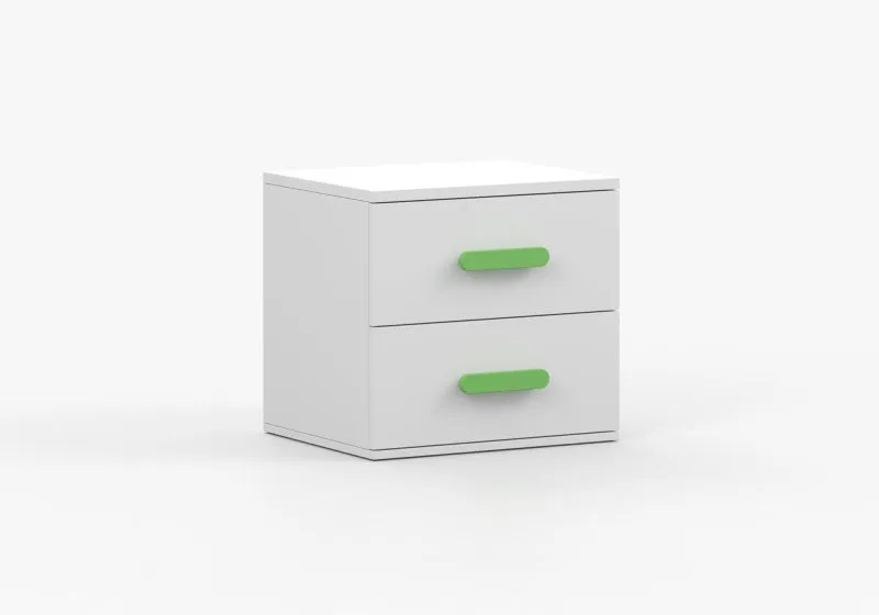 Comodino Smolikas 143 bianco | 2 cassetti | Maniglie legno verde | 50 x 55 x 40 cm