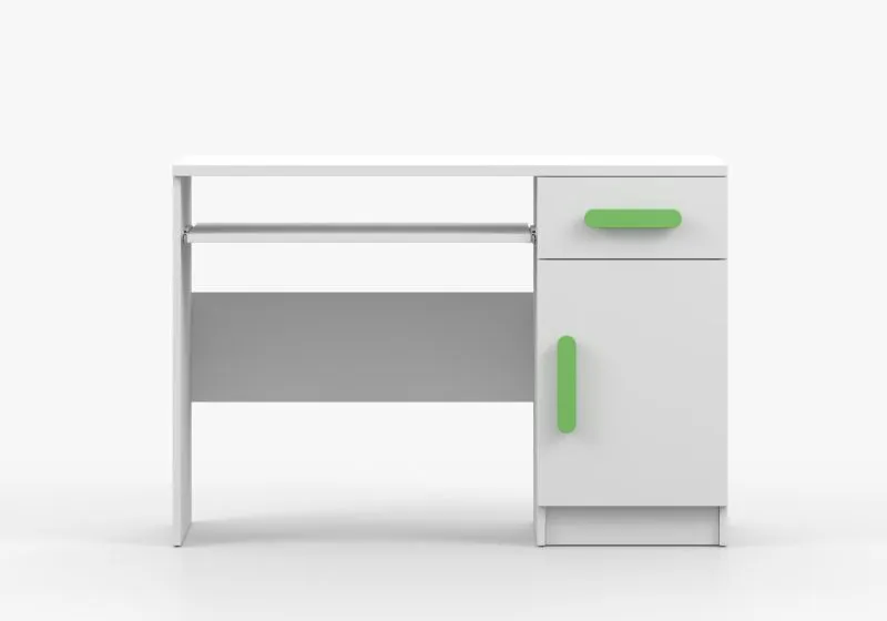 Scrivania compatta Smolikas 92 | Bianco | 1 anta | 3 scomparti | 1 cassetto | Maniglie verde | 75 x 110 x 50 cm