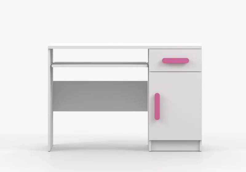 Scrivania per camera "Smolikas" 90 | Bianco | 1 anta, 3 scomparti, 1 cassetto | Maniglie rosa | 75 x 110 x 50 cm