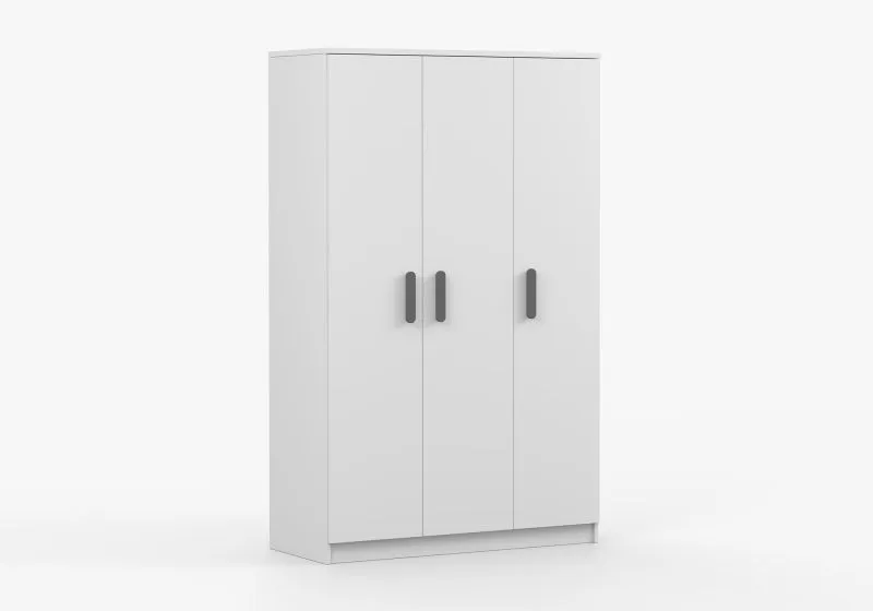 Armadio a 3 ante "Smolikas" 123 | Bianco moderno | 9 scomparti | Barra appendiabiti | 192 x 120 x 50 cm