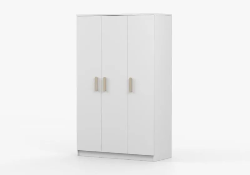 Armadio a 3 ante "Smolikas" 122 | Bianco moderno | 9 scomparti | Barra appendiabiti | 50 x 120 x 192 cm