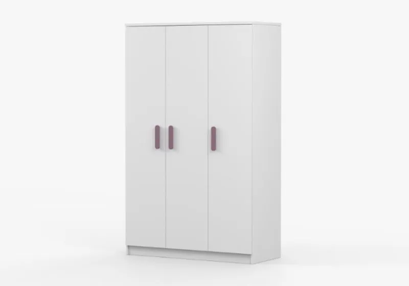 Armadio ante battenti Smolikas 121 | 3 ante, 9 scomparti, barra appendiabiti | Maniglie legno viola | 192 x 120 x 50 cm