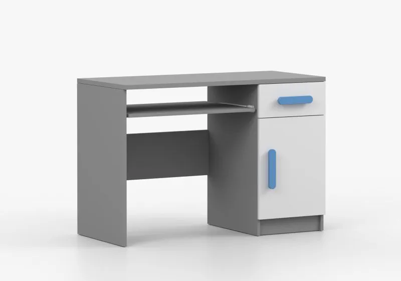 Scrivania "Smolikas" 83 | Bianco/Grigio | Maniglie in legno | 1 anta, 3 scomparti, 1 cassetto | 75 x 110 x 50 cm