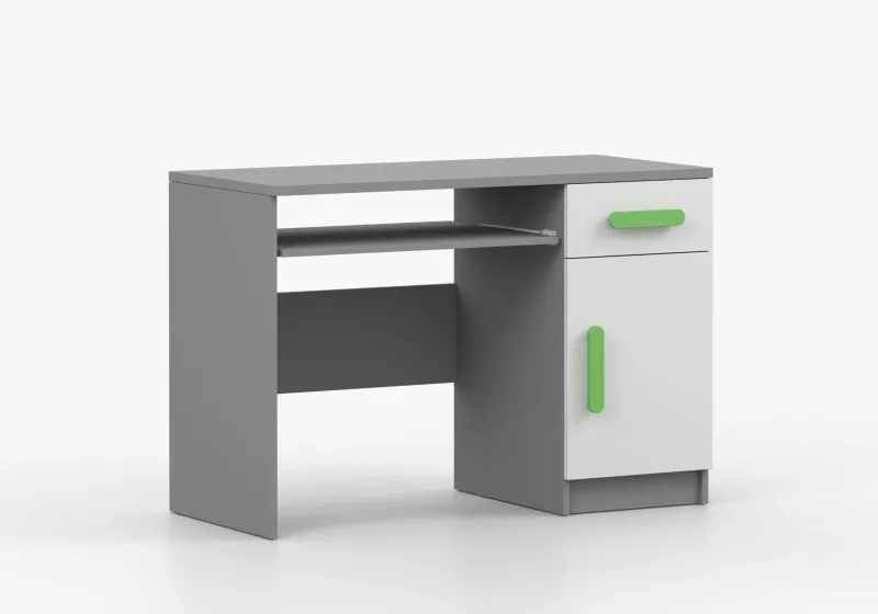 Scrivania compatta "Smolikas" 84 | Bianco/grigio | 1 anta, 3 scomparti, 1 cassetto | Maniglie in legno | 75 x 110 x 50 cm
