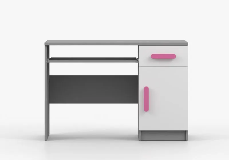 Scrivania Smolikas 82 | Bianco/Grigio | 1 anta | 3 scomparti | 1 cassetto | Maniglie in legno | 75 x 110 x 50 cm