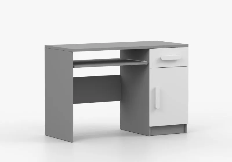 Scrivania Smolikas 89 | Bianco/Grigio | 1 anta, 3 scomparti, 1 cassetto | Maniglie in legno | 75 x 110 x 50 cm