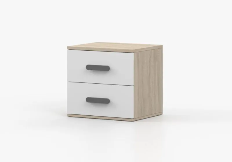 Comodino Smolikas 131 | Rovere Sonoma e Bianco | 2 Cassetti | Maniglie Grigie | 50 x 55 x 40 cm