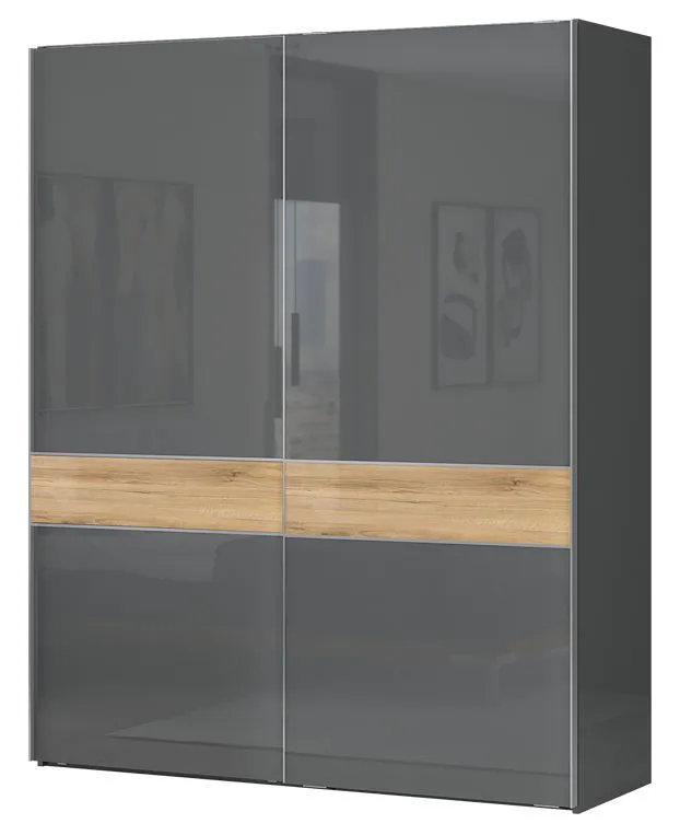 Armadio scorrevole Vaitele 06 | Antracite lucido e noce | 224 x 182 x 61 cm | Design moderno e funzionale
