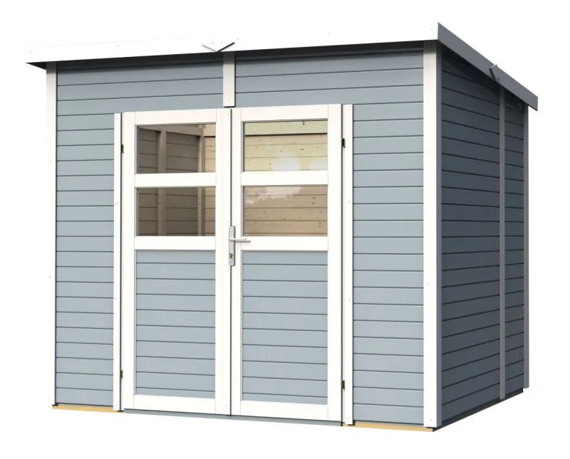 Casetta da giardino Freiberg 02 incl. pavimento, verniciata grigio chiaro - Casetta da giardino da 19 mm, superficie utile: 4,31 m², tetto a una falda