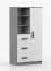 Armadio battente Smolikas 40 | Bianco e grigio | 7 scomparti, 3 cassetti | Maniglie legno grigio | 159 x 80 x 40 cm