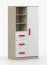 Armadio battente Smolikas 29 | Rovere Sonoma e bianco | 7 scomparti, 3 cassetti | Maniglie rosse | 159 x 80 x 40 cm