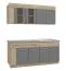 Cucina "Pici" 02, grigio rovere / grafite, 2 pensili con ante in vetro, bordi in ABS, lunghezza 180 cm