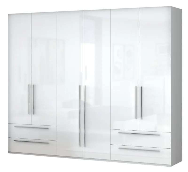 Armadio guardaroba Siumu 34 | Bianco/Bianco lucido | 224 x 272 x 56 cm | 6 ante, 4 cassetti, soft close
