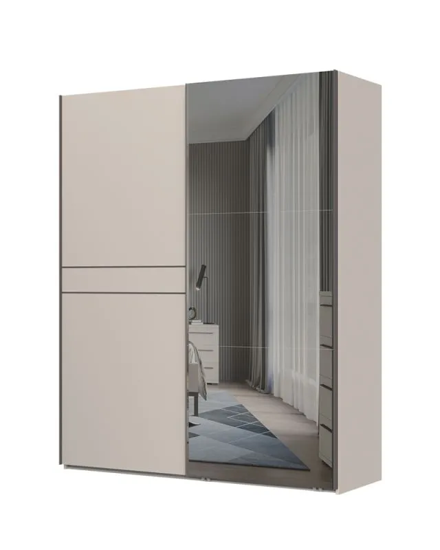 Armadio scorrevole Neiafu 89 | Color cashmere | 224 x 182 x 61 cm | 1 anta a specchio | Soft-Close