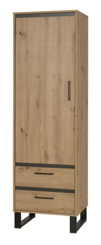Armadio moderno Kanel 04 | Rovere e antracite | 195 x 60 x 41 cm | 2 cassetti, 3 scomparti, gambe in metallo