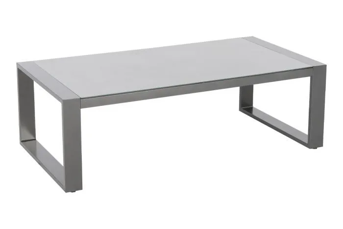 Tavolino in alluminio con piano in vetro Toledo - Colore: grigio alluminio, Lunghezza: 1280 mm, Larghezza: 650 mm, Altezza: 410 mm