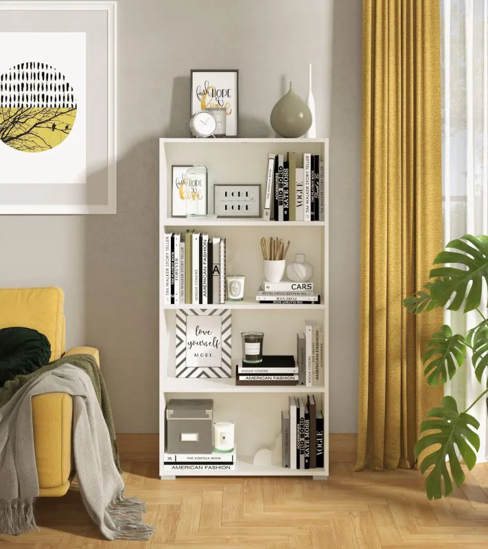 Scaffale Knide 05 bianco | 4 scomparti | Bordi ABS | 142 x 70 x 24,5 cm