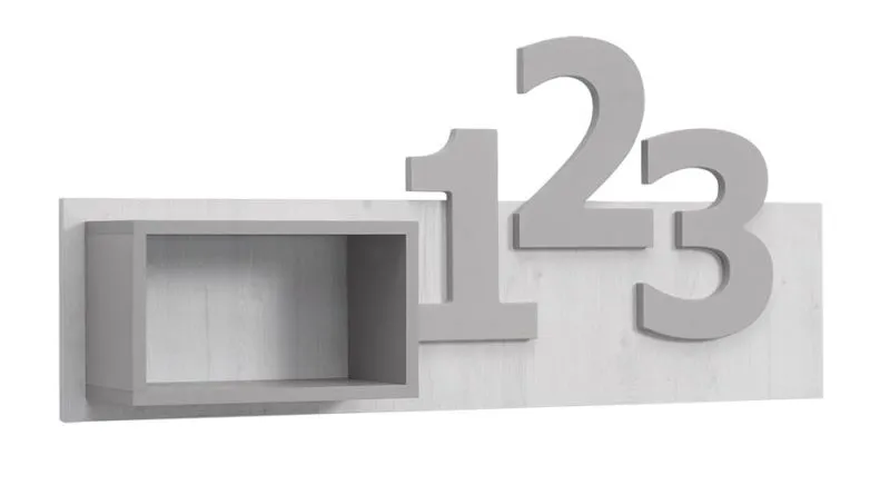 Mensola per cameretta Luis 02 | Rovere bianco e grigio | 54 x 120 x 22 cm | Design moderno