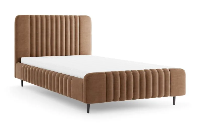 Letto singolo | letto per ospiti | superficie di sdraio 140 x 200 cm | marrone | rivestimento in tessuto | rete a doghe inclusa | gambe in legno nero | Belladere 11