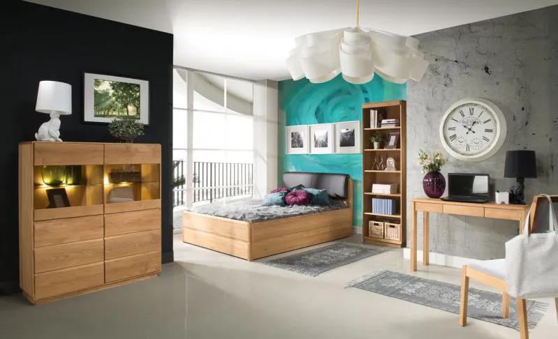 Set camera da letto 5 pezzi "Fazenda" | Parzialmente massello | Finitura naturale | Design moderno