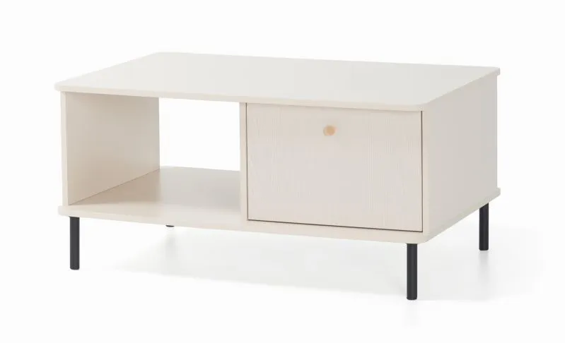 Tavolino "Schaarbeek", beige effetto legno, gambe e maniglie: metallo, 1 cassetto, 1 ripiano, 97 x 65 x 47,5 cm