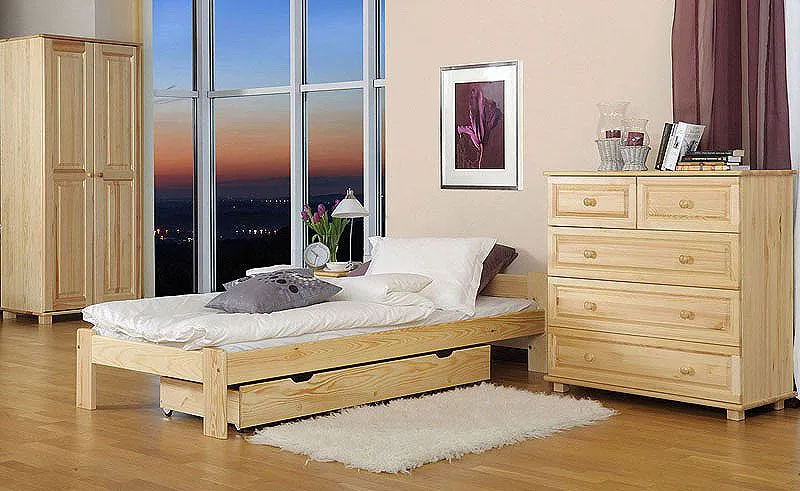 Letto singolo "A8", pino massiccio, naturale, incl. rete a doghe - 80 x 200 cm