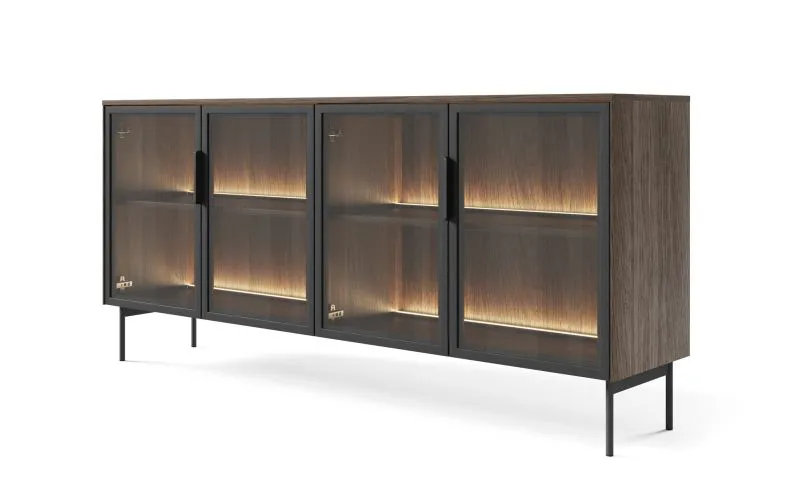 Madia Chaabane 02 | Rovere Dunin/Nero | 4 Ante Vetro Marrone | LED | 82,5x181x39 cm | Metallo