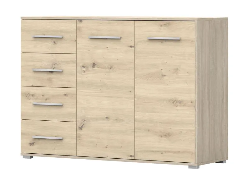 Cassettiera Comarca 42 rovere Sonoma | 1 anta, 3 scomparti, 4 cassetti | Maniglie e piedi argento | 96 x 135 x 45 cm