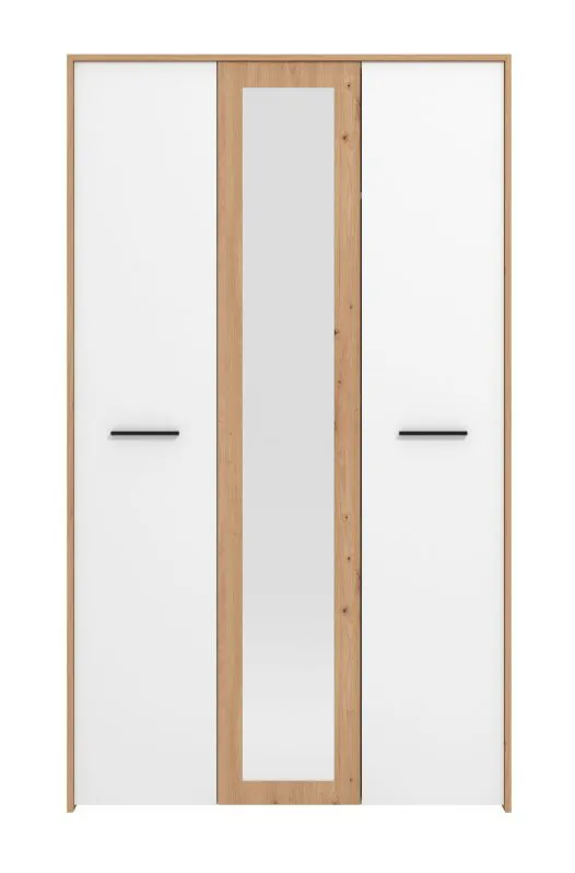 Armadio guardaroba Brus 02 | Rovere Artisan e bianco | 1 anta a specchio | 6 scomparti | 203,5 x 119 x 53 cm