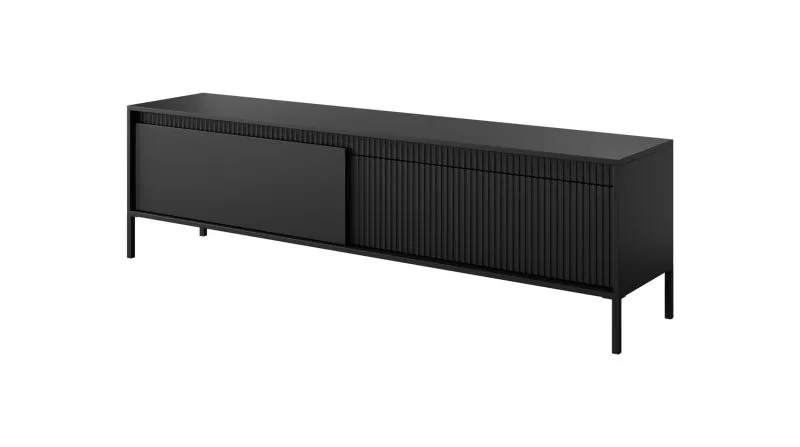 Mobile TV frontale Balta 11 | 2 scomparti ribaltabili | push-to-open | nero elegante | 53 x 187 x 39,5 cm | gambe in metallo