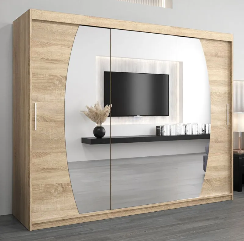 Guardaroba con ante scorrevoli e specchio Calvitero 06 | Rovere Sonoma | 200 x 250 x 62 cm