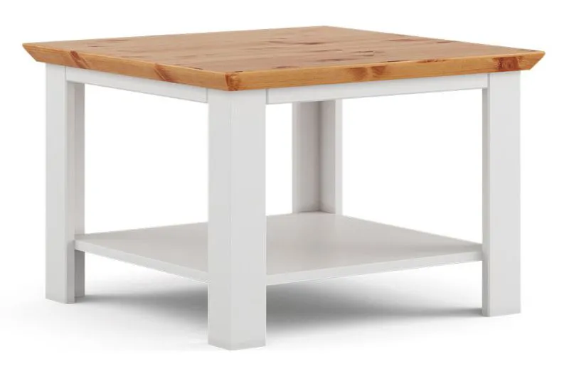 Tavolino Bresle 08 | Pino massiccio bianco/naturale | 70 x 70 x 40 cm | Stile country